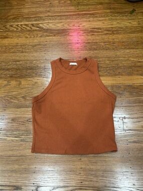 High-Neck Ribbed Crop Tank Top - Rust